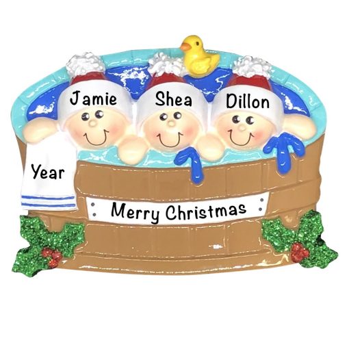 Hot Tub Family of 3 Personalized Christmas Ornament