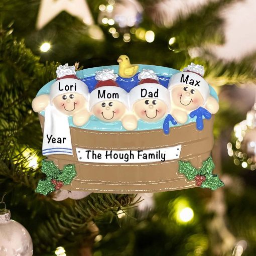 Personalized Hot Tub Heaven Family of 4 Christmas Ornament