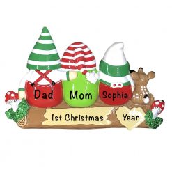 Gnome Family of 3 Personalized Christmas Ornament