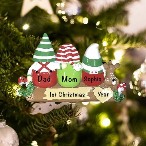 Personalized Gnome Family of 3 Christmas Ornament