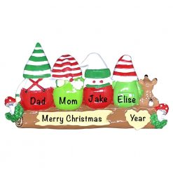 Gnome Family of 4 Personalized Christmas Ornament