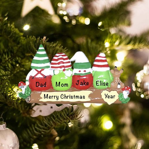 Personalized Gnome Family of 4 Christmas Ornament