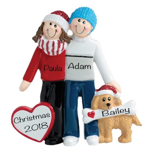 Winter Couple With Dog Personalized Ornament