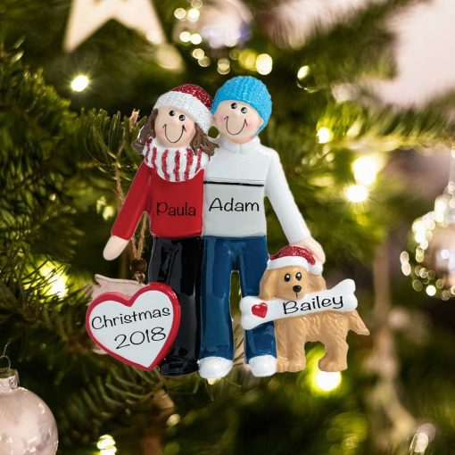 Winter Couple with Dog Personalized Christmas Ornament