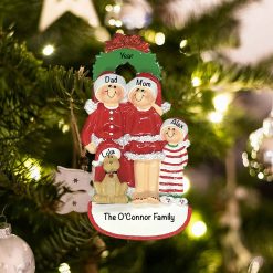 Personalized Christmas Family of 3 with Dog Christmas Ornament