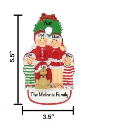 Christmas Family of 4 with Dog Personalized Christmas Ornament