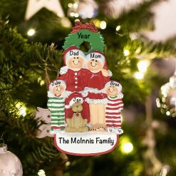 Personalized Christmas Family of 4 with Dog Christmas Ornament