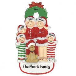 Christmas Family of 5 With Dog Personalized Christmas Ornament