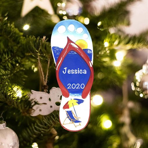 Personalized Flip Flop Sea and Sun Christmas Ornament