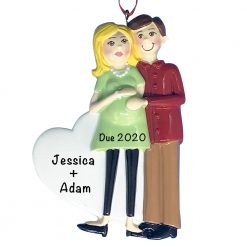 Expecting Couple Green Dress Personalized Christmas Ornament
