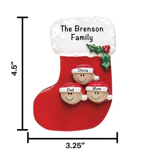 Stocking Family of 3 Personalized Christmas Ornament