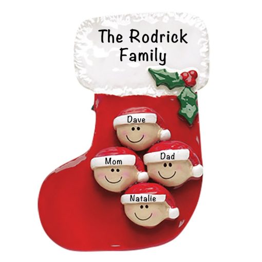 Stocking Family of 4 Personalized Christmas Ornament
