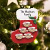 Personalized Red Stocking Family of 5 Christmas Ornament