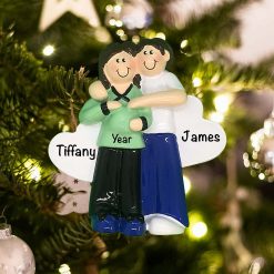 Personalized Pregnant Couples with Green Shirt Christmas Ornament