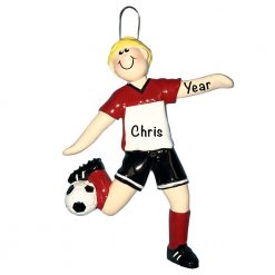 Soccer Guy Blonde Personalized Christmas Ornament