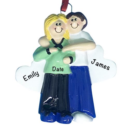 Expecting Couple Green Shirt Personalized Christmas Ornament