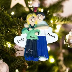 Personalized Pregnant Couple Green Shirt Blonde Christmas Ornament
