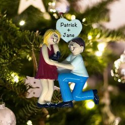 Personalized Proposing Couple Blonde Christmas Ornament