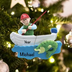 Personalized Fishing Boat Bass Christmas Ornament