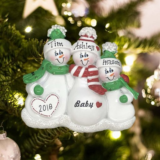 Personalized Expecting Family of 3 Christmas Ornament