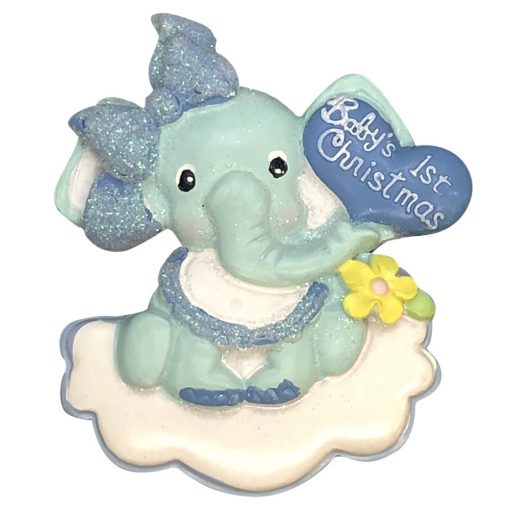 Baby's 1st Christmas Elephant Boy Personalized Christmas Ornament - Blank