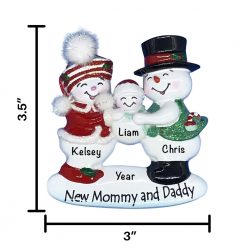 New Mom and Dad Snow Family Personalized Christmas Ornament