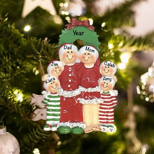 Personalized Pajama Family of 6 Christmas Ornament