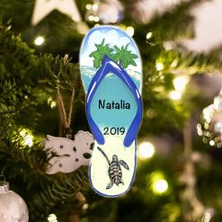 Personalized Flip Flop Turtle Beach Island Christmas Ornament