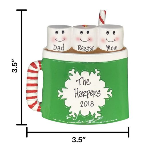 Marshmallow Mug family of 3 Personalized Christmas Ornament