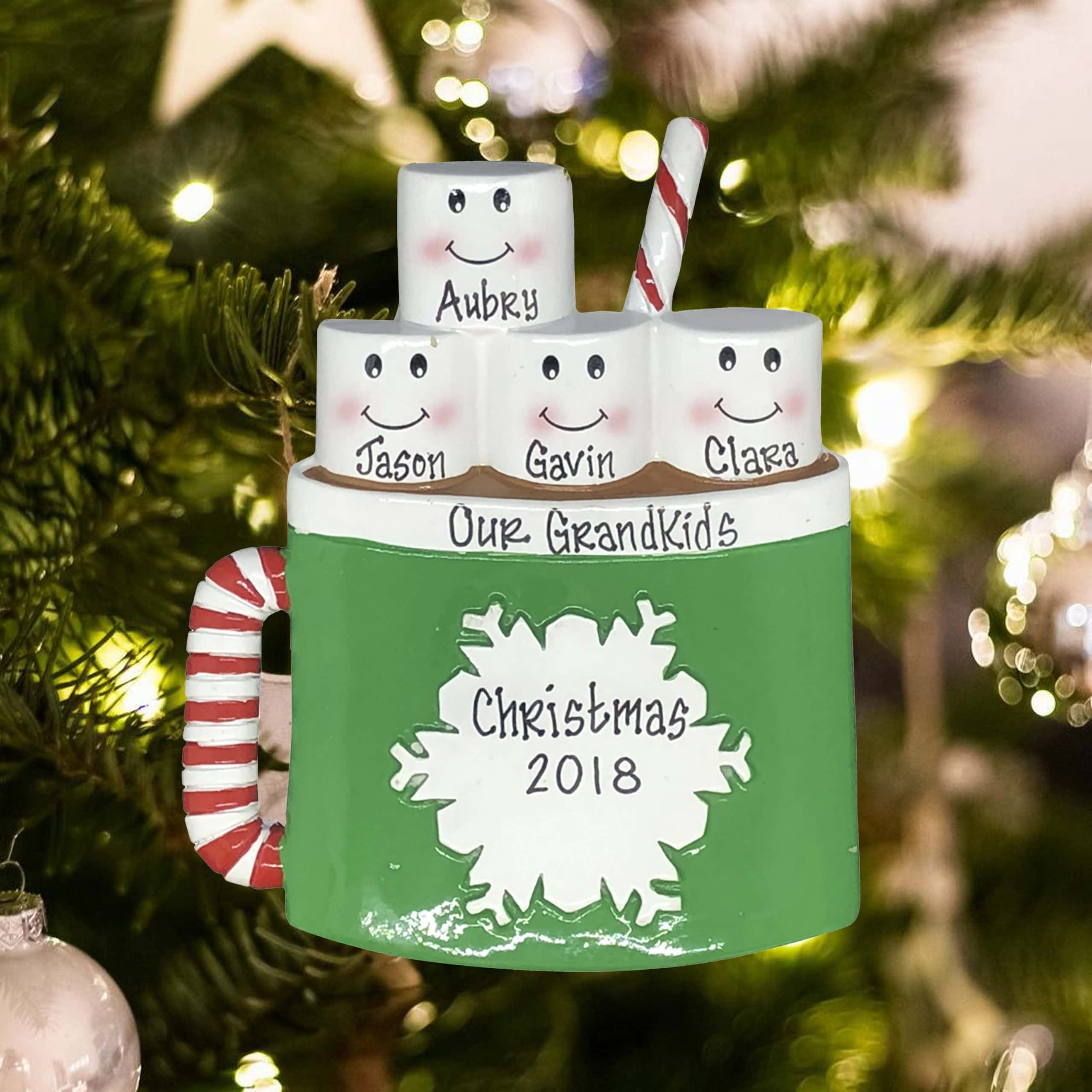 Marshmallow Mug Family of 5 Holiday Gift Personalized Christmas Tree Ornament 