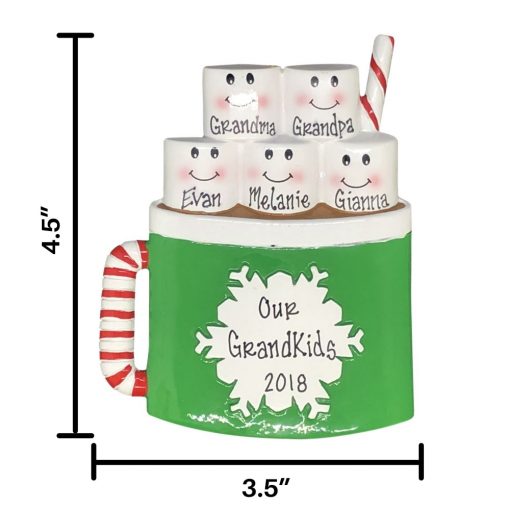 Marshmallow Mug Family of 5 Personalized Christmas Ornament