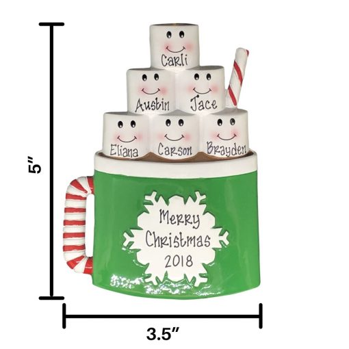 Marshmallow Mug Family of 6 Personalized Christmas Ornament