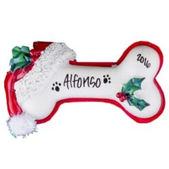 Dog Bone Santa Hat Personalized Ornament