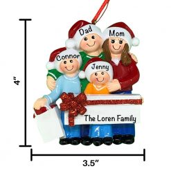 Gift Family of 4 Personalized Christmas Ornament