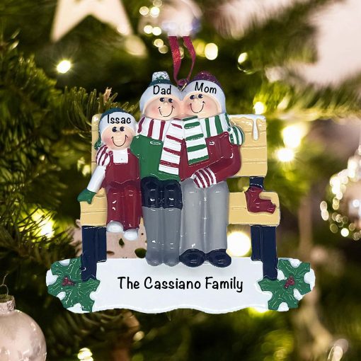 Park Bench Family of 3 Christmas Ornament