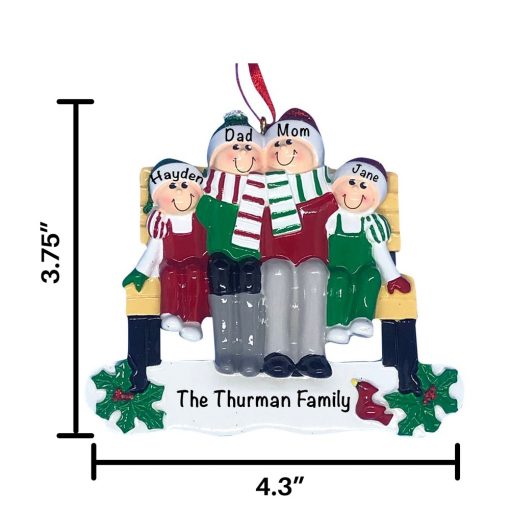 Park Bench Family of 4 Personalized Christmas Ornament