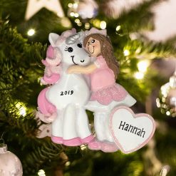 Personalized Princess with Unicorn Christmas Ornament