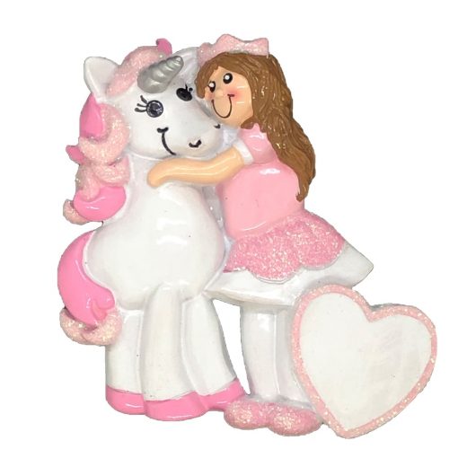 Princess with Unicorn Personalized Christmas Ornament - Blank