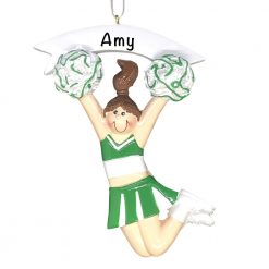 Cheerleader Girl Green Personalized Christmas Ornament
