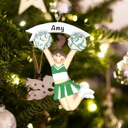 Personalized Cheerleader Girl Green Christmas Ornament