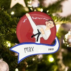 Personalized Karate Kick Boy Christmas Ornament