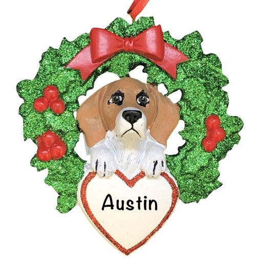 Beagle With Wreath Personalized Christmas Ornament