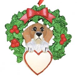 Beagle With Wreath Personalized Christmas Ornament - Blank