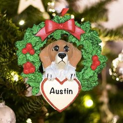 Personalized Beagle with Wreath Christmas Ornament