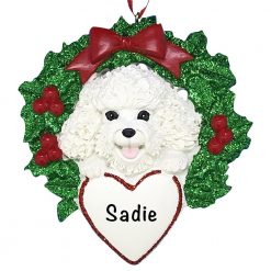 Bichon With Wreath Personalized Christmas Ornament