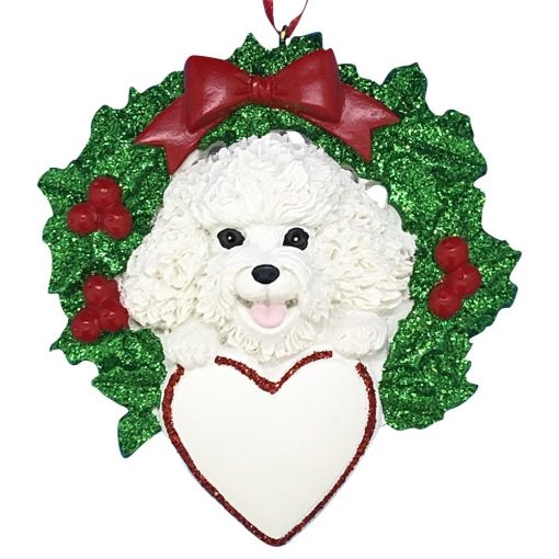 Bichon With Wreath Personalized Christmas Ornament -blank