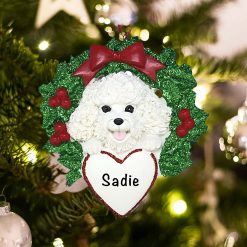 Personalized Bichon with Wreath Christmas Ornament