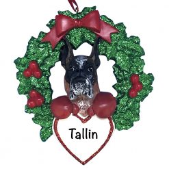 Boxer With Wreath Personalized Christmas Ornament