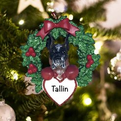 Personalized Boxer with Wreath Christmas Ornament
