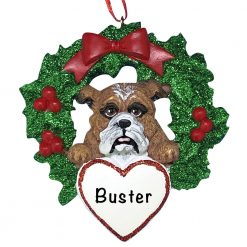 Bulldog With Wreath Personalized Christmas Ornament
